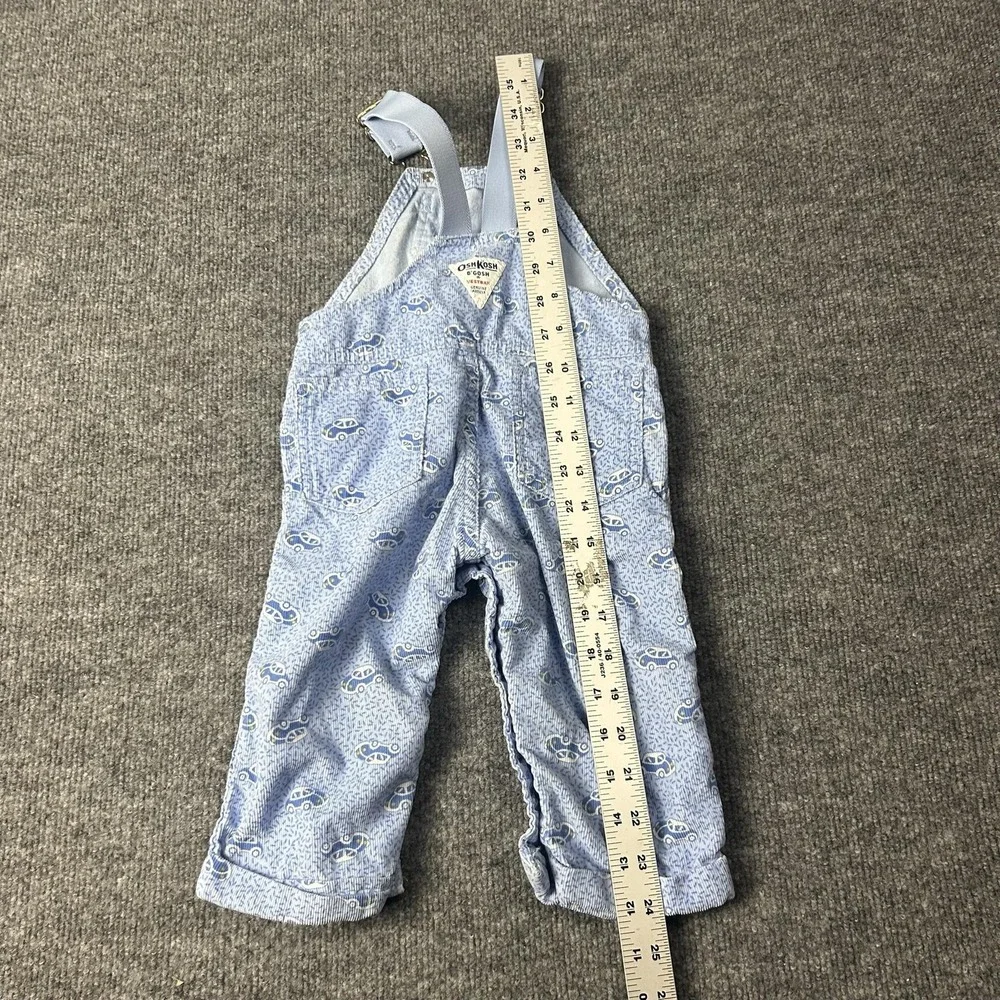 Vintage OshKosh B'gosh Overall Boys 12-18 Months Blue Car Print Seersucker USA